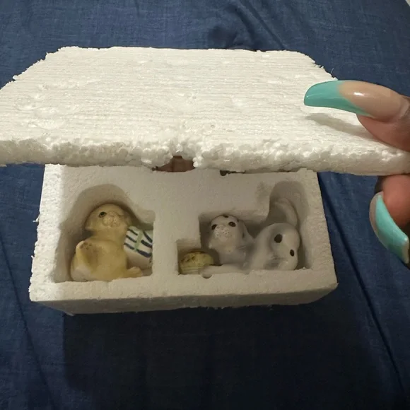 White Ceramic Dog Figurine with Yellow Scarf